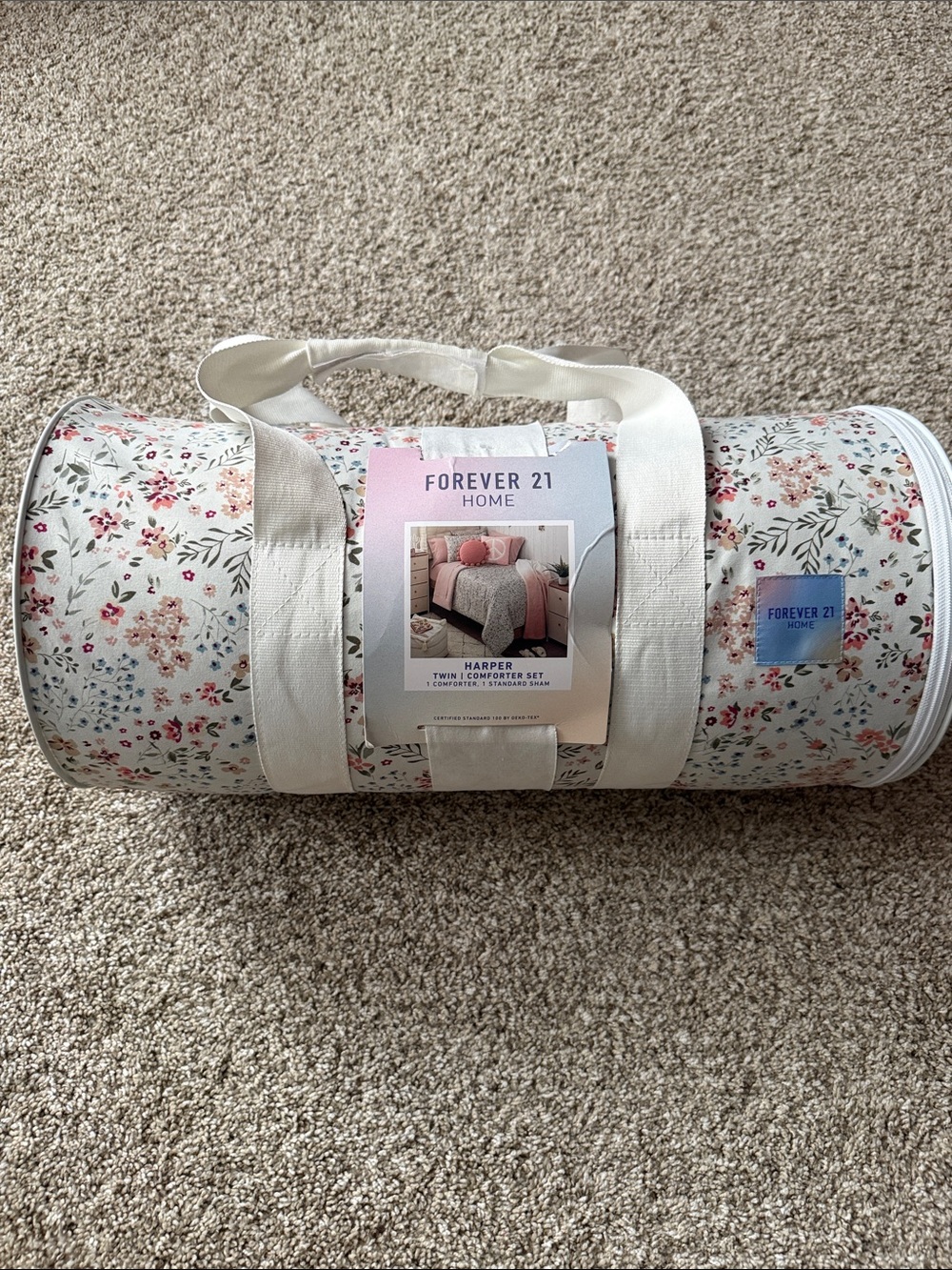 Forever 21 Harper Floral Comforter Set - Cream with Pink and Green